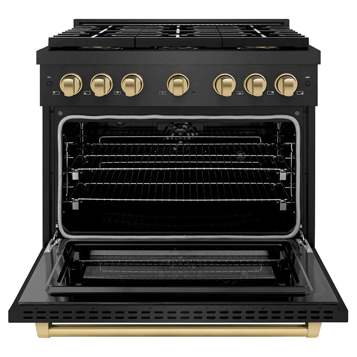 ZLINE 36" Paramount Gas Range, Convection Gas Oven, Black Satin Stainless Steel SGRBSZ-36-CB