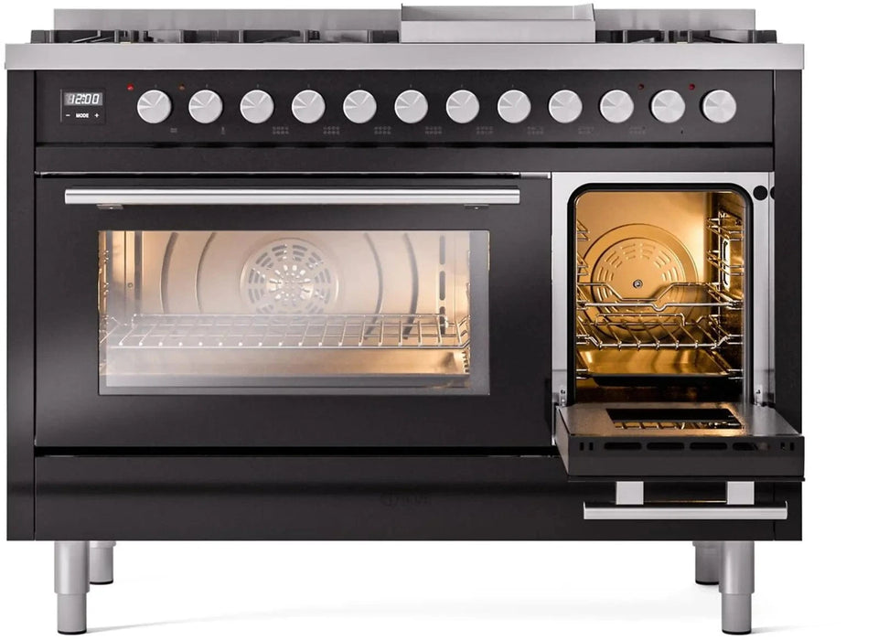ILVE 48"Professional Plus Dual Fuel Range, Glossy Black UP48FWMPBK