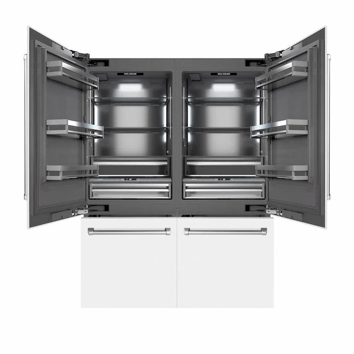 ZLINE 60" Panel Ready Built-In Bottom Freezer Refrigerator,Water Dispenser, Ice Maker, White Matte, Graphite Gray, GRBIV-WM-60