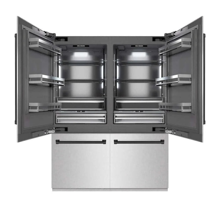 ZLINE 60" Built-In Bottom Freezer Refrigerator with Water Dispenser, Ice Maker, DuraSnow® Stainless Steel, Graphite Gray Interior, Matte Black GRBIVZ-SN-60-MB