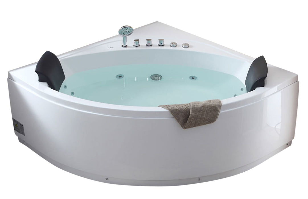 EAGO 5' Rounded Modern Double Seat Corner Whirlpool Bath Tub, Fixtures AM200