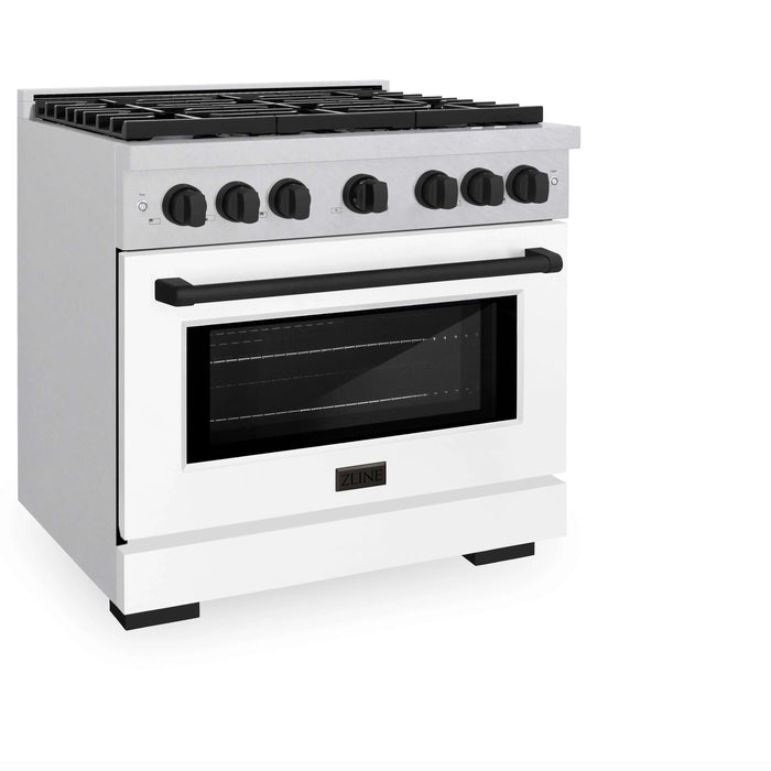 ZLINE 36"Paramount Dual Fuel Range DuraSnow® White Matte, Matte Black SDRSZ-WM-36-MB