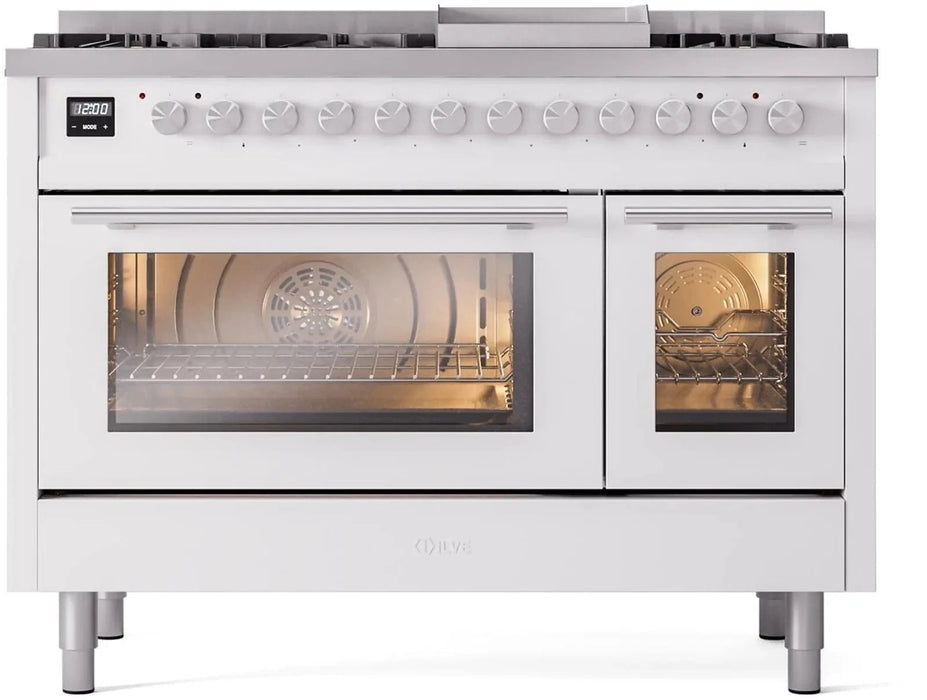 ILVE 48"Professional Plus Dual Fuel Range, White UP48FWMPWH