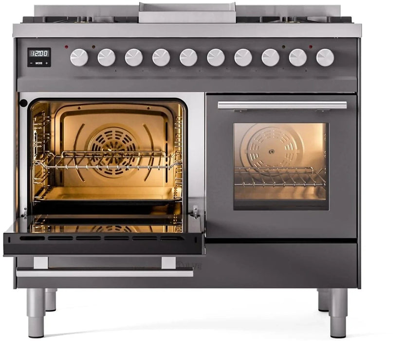 ILVE 40"Professional Plus Liquid Propane Dual Fuel Range, Matte Graphite UPD40FWMPMGLP