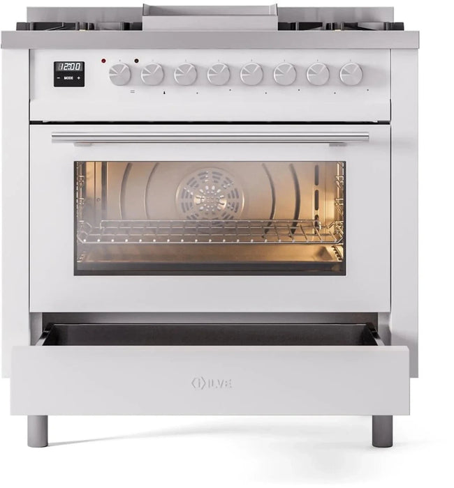 ILVE 36"Professional Plus Liquid Propane Dual Fuel Range, White UP36FWMPWHLP