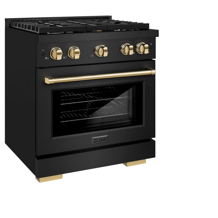 ZLINE 30"Paramount Dual Fuel Range Black Stainless Steel, Gold SDRBZ-30-G