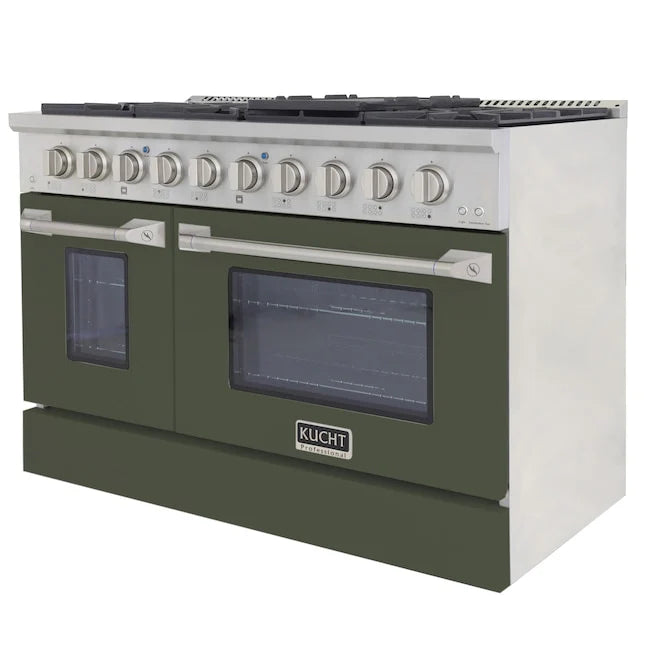 Kucht 48" Gas Range in Stainless Steel with Olive Green Oven Doors, KNG481-OG