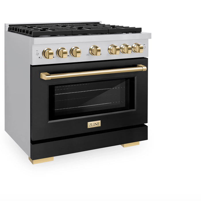 ZLINE 36"Paramount Dual Fuel Range Black Matte Gold SDRZ-BLM-36-G