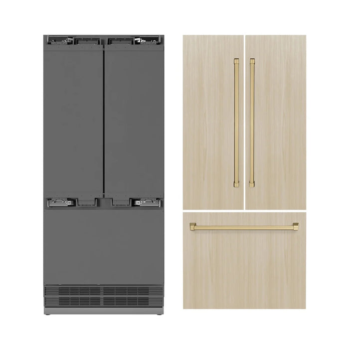 ZLINE Autograph Edition 36" Panel Ready French Door Built-In Bottom Freezer Refrigerator SRBIVZ-36-CB