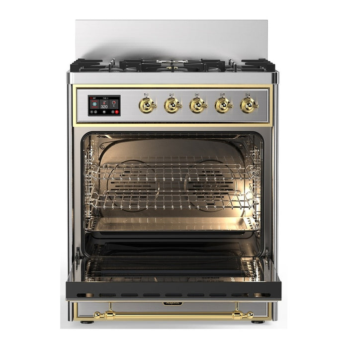 ILVE Majestic III Series 30" Dual Fuel Range, Stainless Steel, Brass Trim UM30NR3SSG