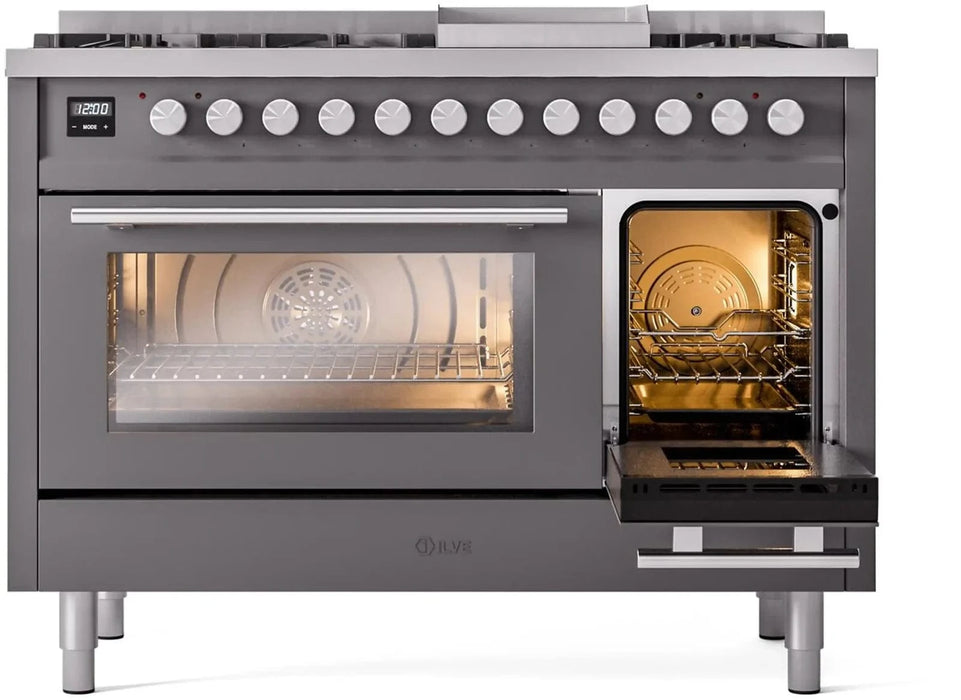 ILVE 48"Professional Plus Dual Fuel Range, Matte Graphite UP48FWMPMG