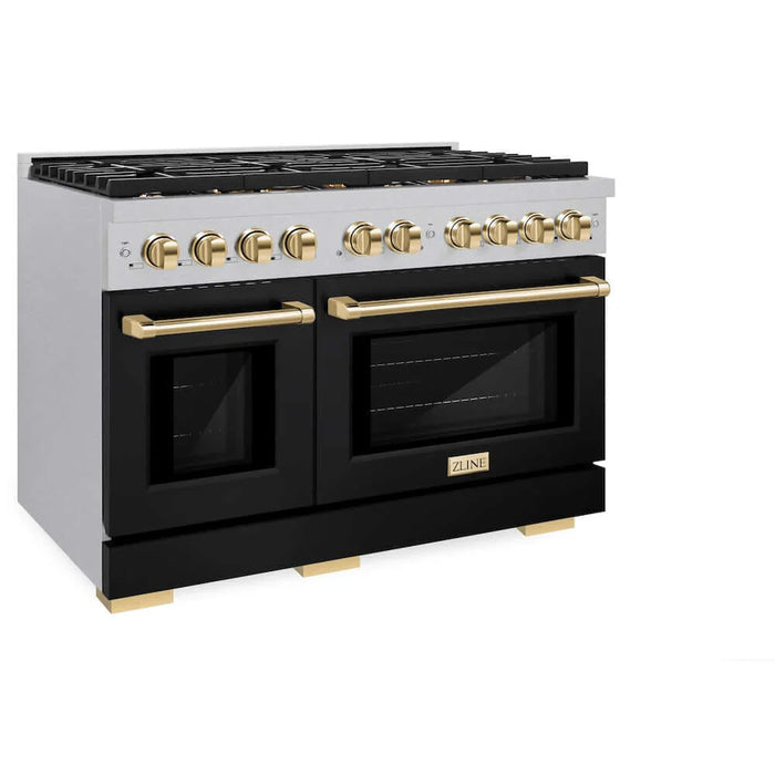 ZLINE 48"Gas Range, Convection Gas Oven, DuraSnow® Black Matte, Gold SGRSZ-BLM-48-G