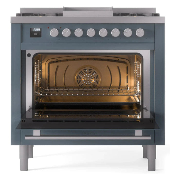 ILVE 36"Professional Plus Liquid Propane Dual Fuel Range, Blue Grey UP36FWMPBGLP