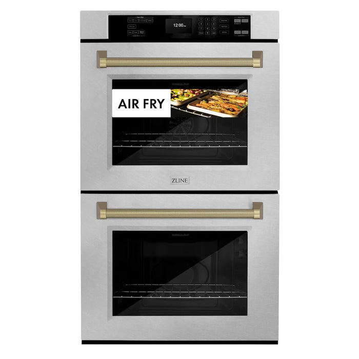 ZLINE Autograph Edition 30" Professional True Convection Double Wall Oven, Air Fry, Self Clean, Stainless Steel, Helix Handles WADZ-30-KCB