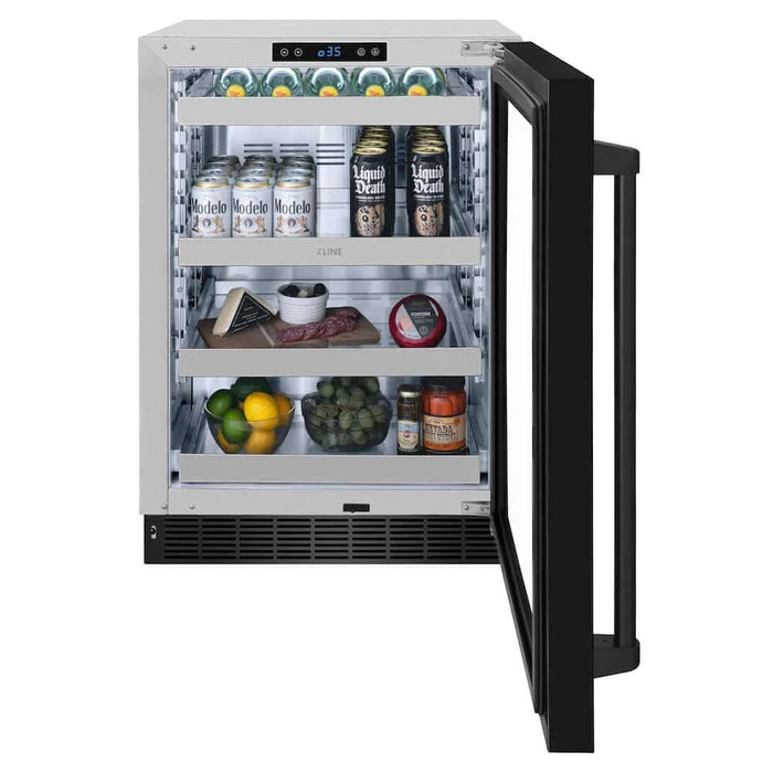 ZLINE 24" Touchstone 151 Can Beverage Fridge Black Stainless Steel Glass Door RBSO-BS-24