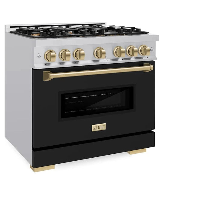 ZLINE 36" Dual Fuel Range, Gas Cooktop, Electric Convection Oven Stainless Steel, Black Matte Door Champagne Bronze CDRZ-BLM-36-CB