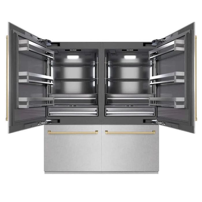 ZLINE 72" Built-In Bottom Freezer Refrigerator,Water Dispenser, Ice Maker, DuraSnow® Stainless Steel Graphite Gray Champagne Bronze GRBITZ-SN-72-CB