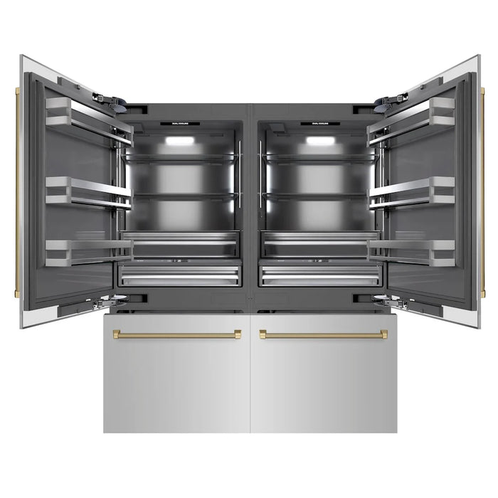 ZLINE Autograph Edition 72" French Door Built-In Bottom Freezer Refrigerator, Water Dispensers, Ice Makers, Stainless Steel, Graphite Gray Interior, Helix Handles GRBITZ-30472KCB