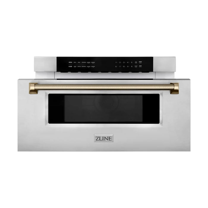 ZLINE Autograph Edition 30" Built-in Microwave Drawer, Stainless Steel, Helix Handle MWDZ-30-KCB