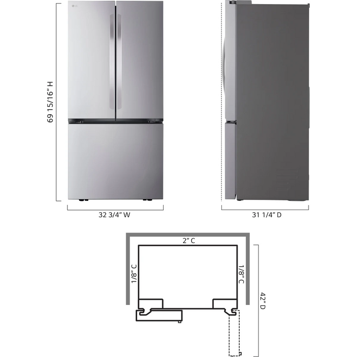 LG 33" Smart Counter Depth MAX French Door Refrigerator, LF21G6200S