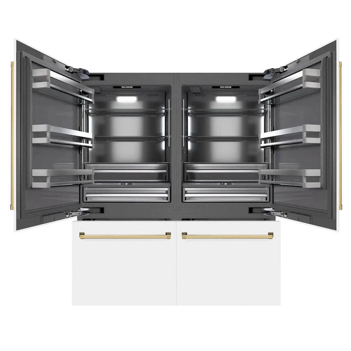ZLINE 72" Built-In Bottom Freezer Refrigerator,Water Dispenser, Ice Maker, White Matte Graphite Gray Polished Gold GRBITZ-WM-72-G
