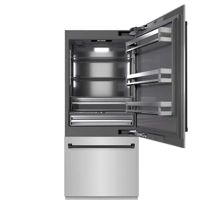 ZLINE 36" Built-In Bottom Freezer Refrigerator,Water Dispenser, Ice Maker,Graphite Gray Matte Black GRBITZ-304-36MB