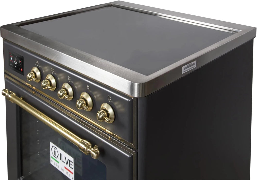 ILVE 30"Majestic II Induction Range, Matte Graphite Brass Trim UMI30NE3MGG