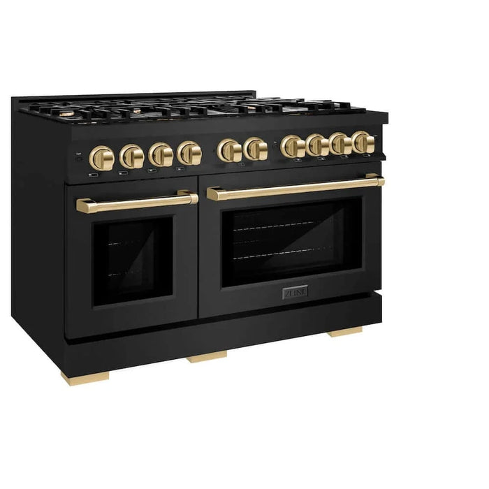 ZLINE 48" Select Dual Fuel Range Gas Cooktop Electric Convection Oven Black Stainless Steel Polished Gold HDRBZ-48-G