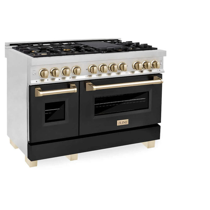 ZLINE 48" Autograph Dual Fuel Range, Black, Gold, RAZ-BLM-48-G