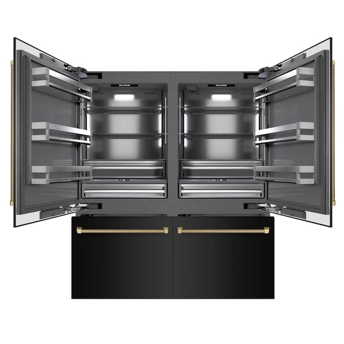 ZLINE Autograph Edition 72" French Door Built-In Bottom Freezer Refrigerator, Water Dispensers, Ice Makers, Black Stainless Steel, Graphite Gray Interior, Helix Handles GRBITZ-BS72-KCB