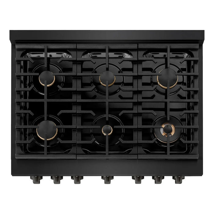 ZLINE 36 in.Gas Range, Convection Gas Oven, Brass Burner, Black Stainless Steel, SGRB-BR-36