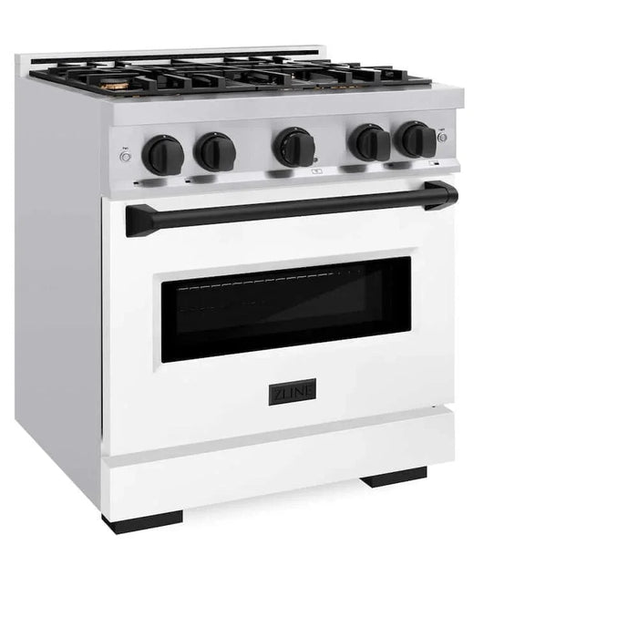 ZLINE 30" Classic Gas Range, Convection Gas Oven Stainless Steel, White Matte Door Matte Black CGRZ-WM-30-MB