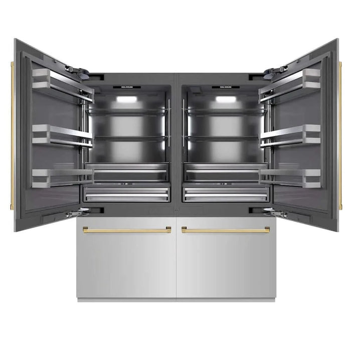 ZLINE 72" Built-In Bottom Freezer Refrigerator,Water Dispenser, Ice Maker,Graphite Gray Polished Gold GRBITZ-304-72G