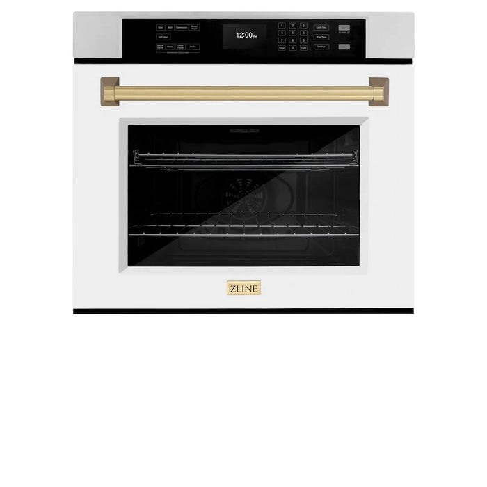 ZLINE 30" Autograph Edition Professional True Convection Single Wall Oven, Air Fry, Self Clean, White Matte, Champagne Bronze WASZ-WM-30-CB