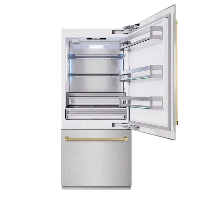 ZLINE 36" Built-In Bottom Freezer Refrigerator,Water Dispenser, Ice Maker, DuraSnow® Champagne Bronze RBITZ-SN-36-CB