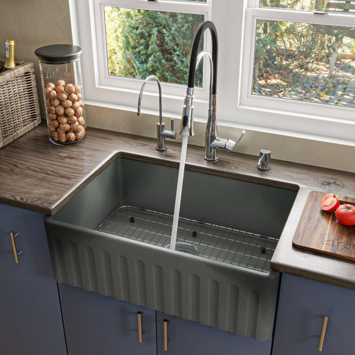 ALFI brand 30" Fireclay Farmouse Kitchen Sink In Concrete Color ABCO3020SB