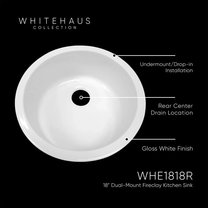 Whitehaus Elementhaus 18" Undermount Circular Single Bowl Fireclay Sink WHE1818R