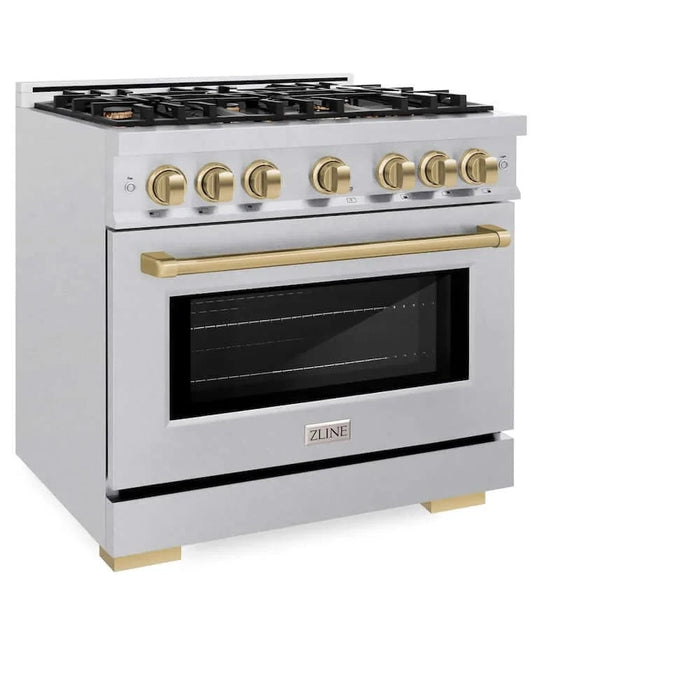 ZLINE 36" Select Gas Range Convection Gas Oven DuraSnow® Stainless Steel Champagne Bronze HGRSZ-36-CB