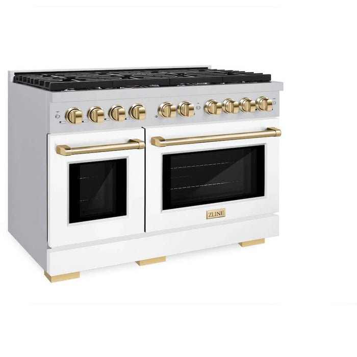 ZLINE 48"Gas Range, Convection Oven White, Gold, SGRZ-WM-48-G