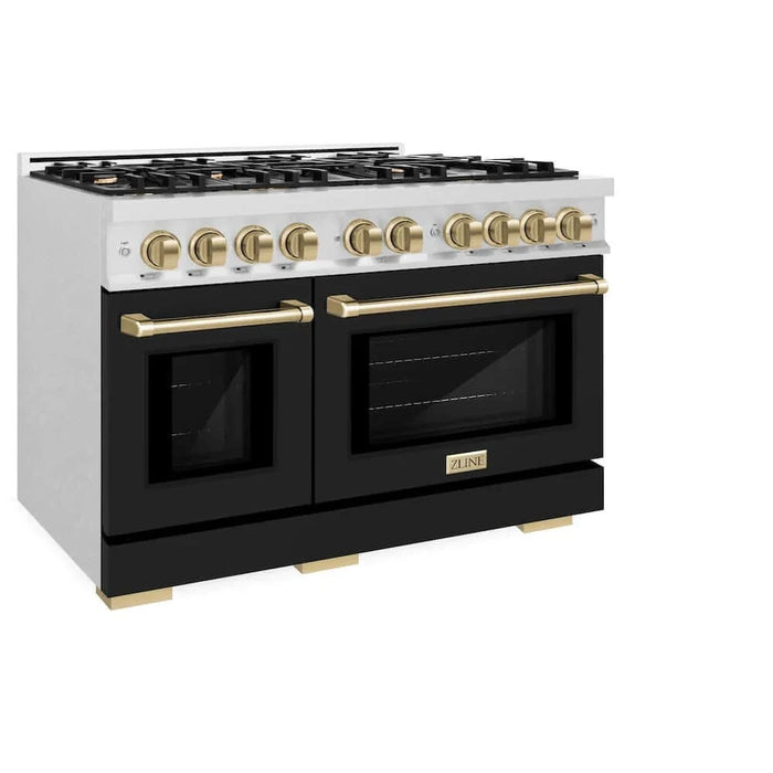 ZLINE 48" Select Gas Range Convection Gas Oven DuraSnow® Stainless Steel Black Matte Door Champagne Bronze HGRSZ-BLM-48-CB