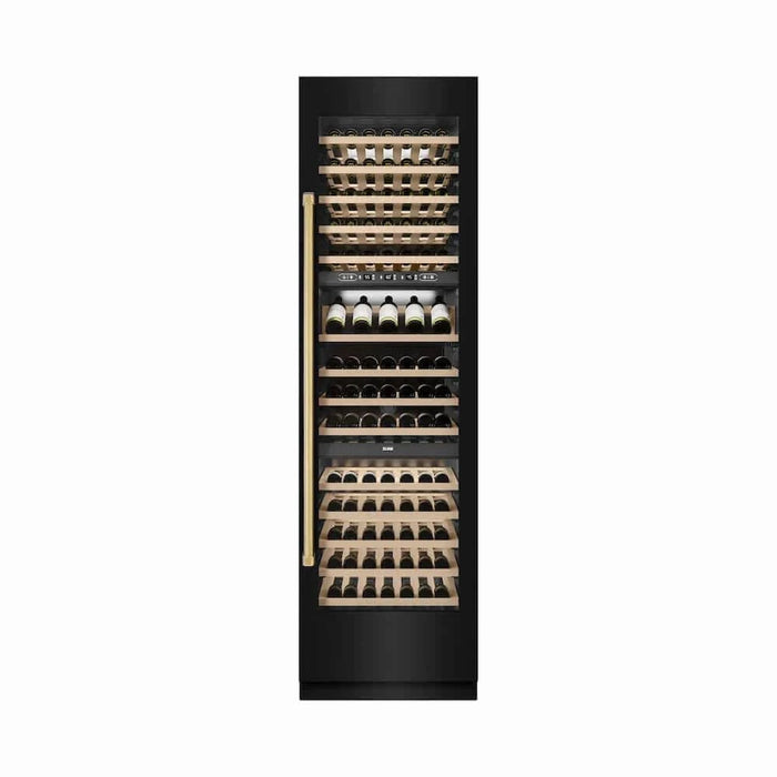 ZLINE 24"Triple Zone 100 Bottle Column Wine Cooler, Black Stainless Steel Polished Gold RCWVZ-BS-24-G