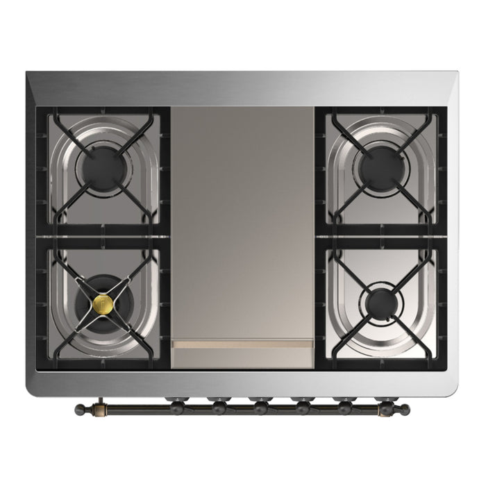 ILVE Majestic III 36" Dual Fuel, Range, Antique White, Burnished Trim UM36FQNR3AWB