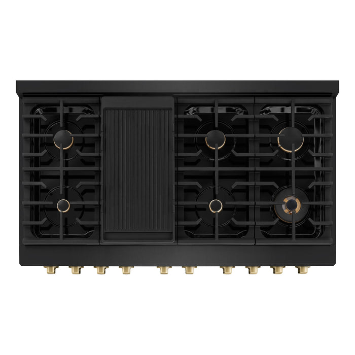 ZLINE 48"Paramount Dual Fuel Range Black Stainless Steel, Champagne Bronze SDRBZ-48-CB