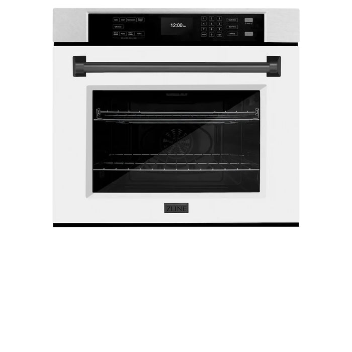 ZLINE 30"Professional True Convection Single Wall Oven, Air Fry, Self Clean, DuraSnow® White Matte, Matte Black WASSZ-WM-30-MB