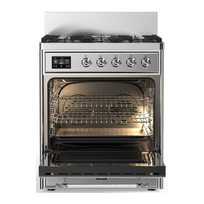 ILVE Majestic III 30" Dual Fuel Range, Stainless Steel Chrome Trim UM30QNR3SSC