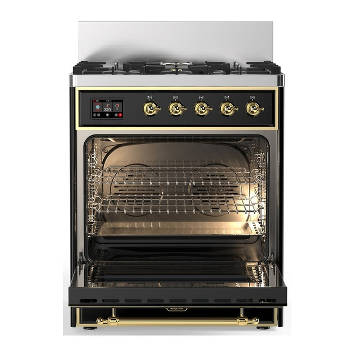 ILVE Majestic III 30" Dual Fuel Range, Glossy Black Copper Trim UM30QNR3BKP