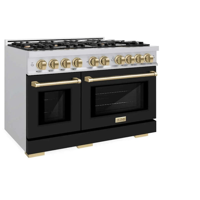 ZLINE 48" Select Gas Range Convection Gas Oven Stainless Steel Black Matte Doors Champagne Bronze HGRZ-BLM-48-CB