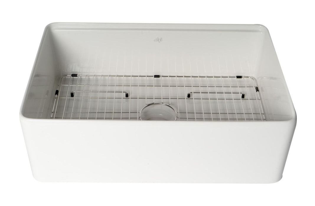 ALFI Brand 30" Smooth Apron Workstation Step Rim Fireclay Farm Sink ABFS3020