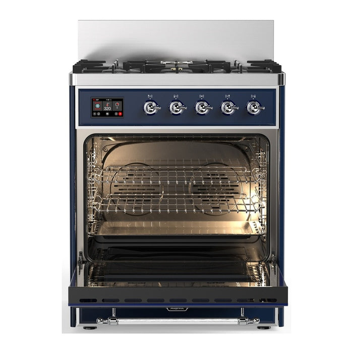 ILVE Majestic III 30" Dual Fuel Range, Blue, Chrome Trim UM30NR3MBC