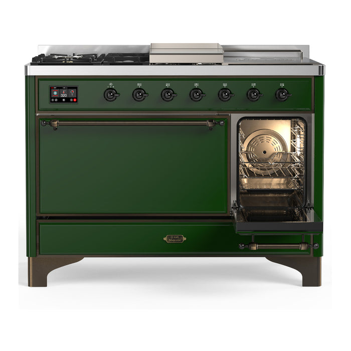 ILVE Majestic III 48" Dual Fuel Range, Emerald Green, Burnished Trim UM48FSQNR3EGB